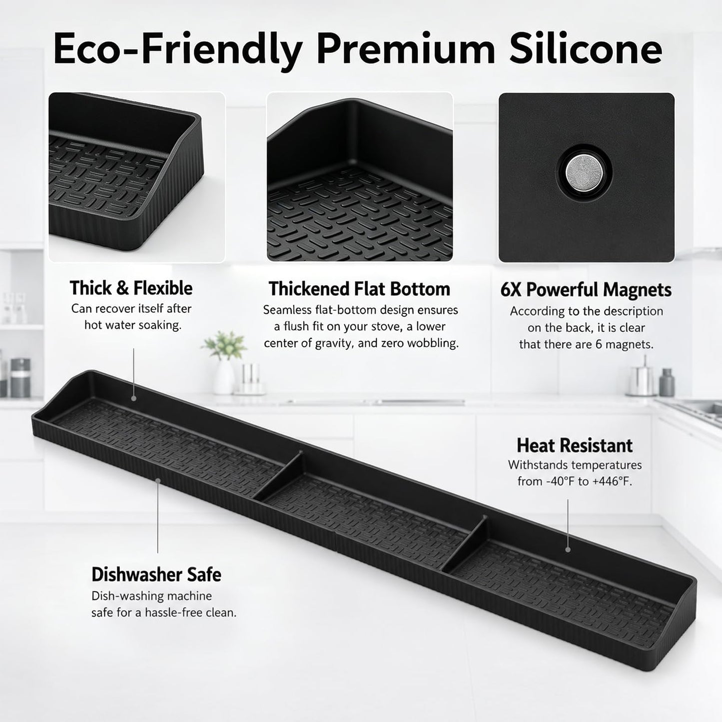 Magnetic Stove Top Shelf, over the Stove Shelf Spice Rack & Spice Organizer – 30" Heat Resistant Silicone Stove Shelf, No Drill Kitchen Storage Organizer for Gas/Electric Stoves & Small Kitchens