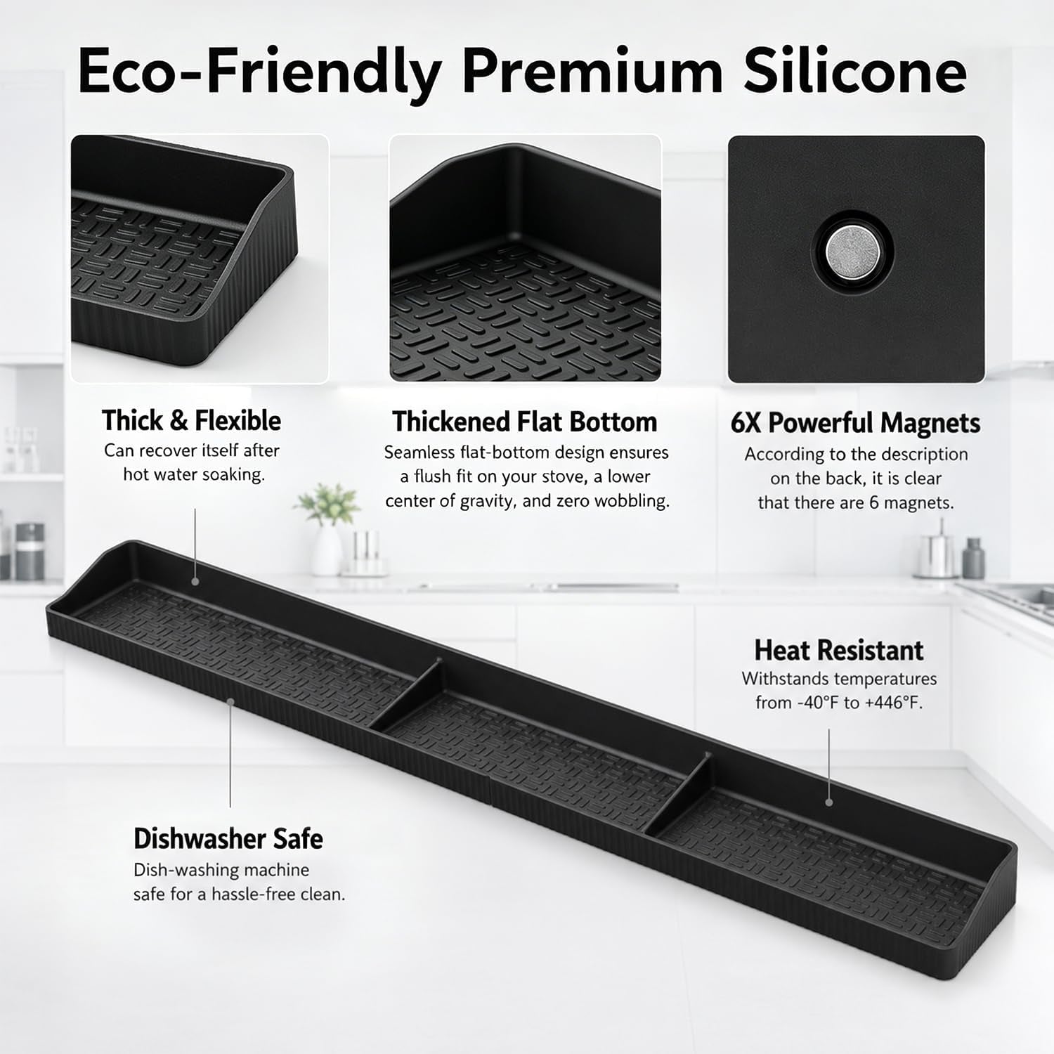 Magnetic Stove Top Shelf, over the Stove Shelf Spice Rack & Spice Organizer – 30" Heat Resistant Silicone Stove Shelf, No Drill Kitchen Storage Organizer for Gas/Electric Stoves & Small Kitchens