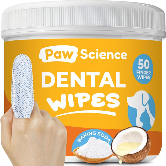 Dog & Cat Teeth Cleaning Wipes - Dental Finger Wipes for Cats & Dogs - Pet Toothbrush & Tooth Brushing Kit - Effective Teeth Cleaner (Unscented)