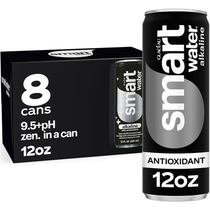 Smartwater Premium Canned Alkaline Water with Antioxidants, 12 Fl. Oz. Sleek Cans, 8-Pack