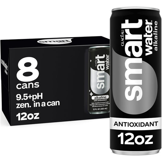 Smartwater Premium Canned Alkaline Water with Antioxidants, 12 Fl. Oz. Sleek Cans, 8-Pack