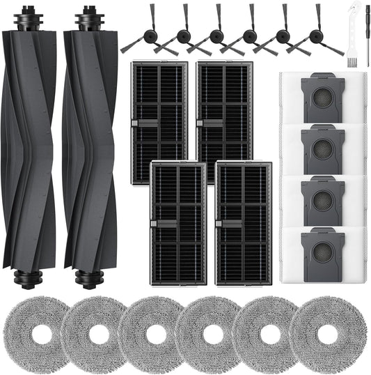 Accessories for Dreame L40 Ultra (Gen 2)/ X40 Ultra/ X40 Master/ D30 Ultra, for MOVA P10 Pro Ultra (Gen 2)/ P50 Pro Ultra, 2*Rubber Main Brushes, 4*Dust Bags, 6*Mop Pads, 4*Filters, 6*Side Brushes