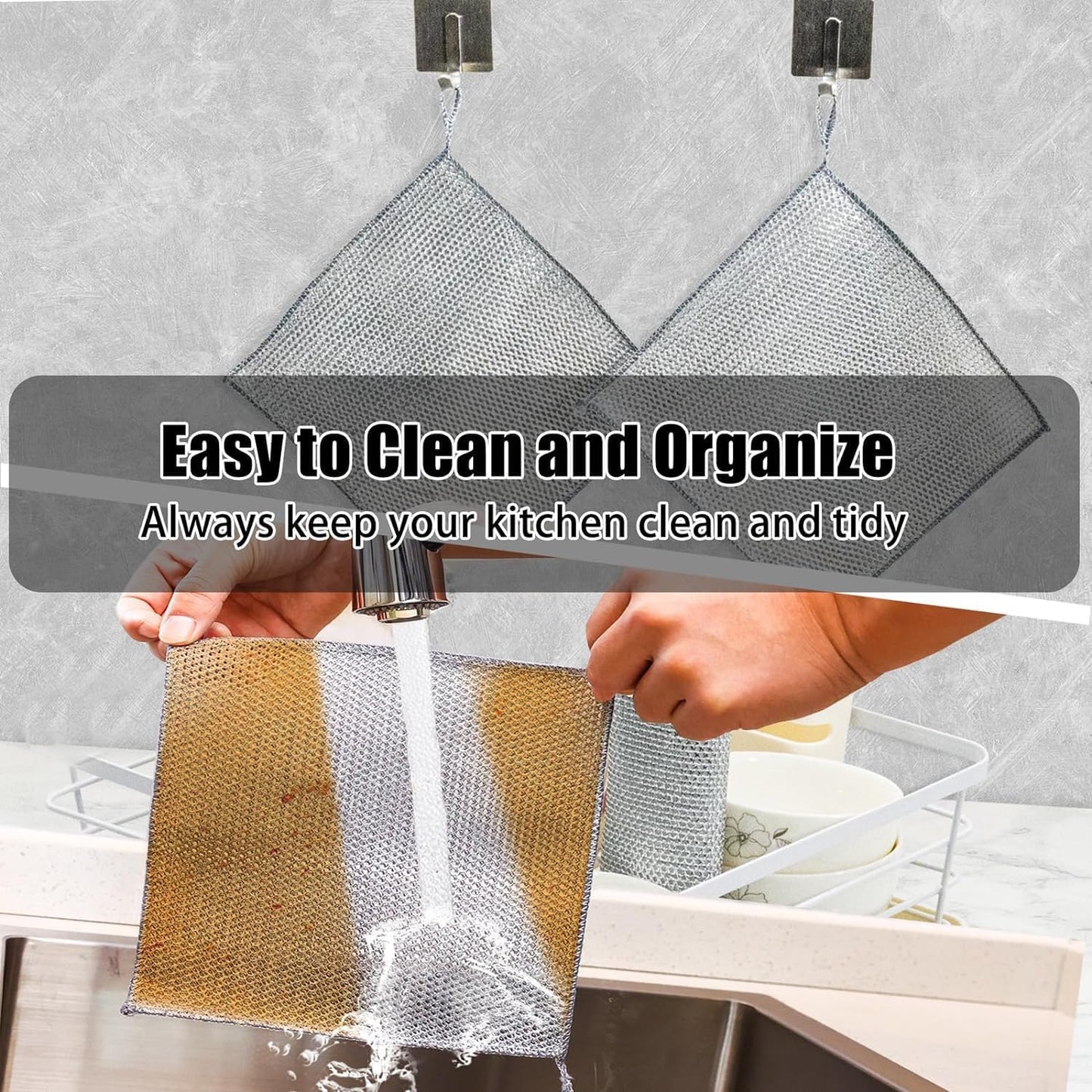 10 Pcs New Upgrade Steel Wire Dishcloth,Double-Layer Steel Wire Cleaning Cloth,Powerful Cleaning Non-Scratch Wire Dishcloth Rag for Cookware, Sinks, Dishes, Stove Tops