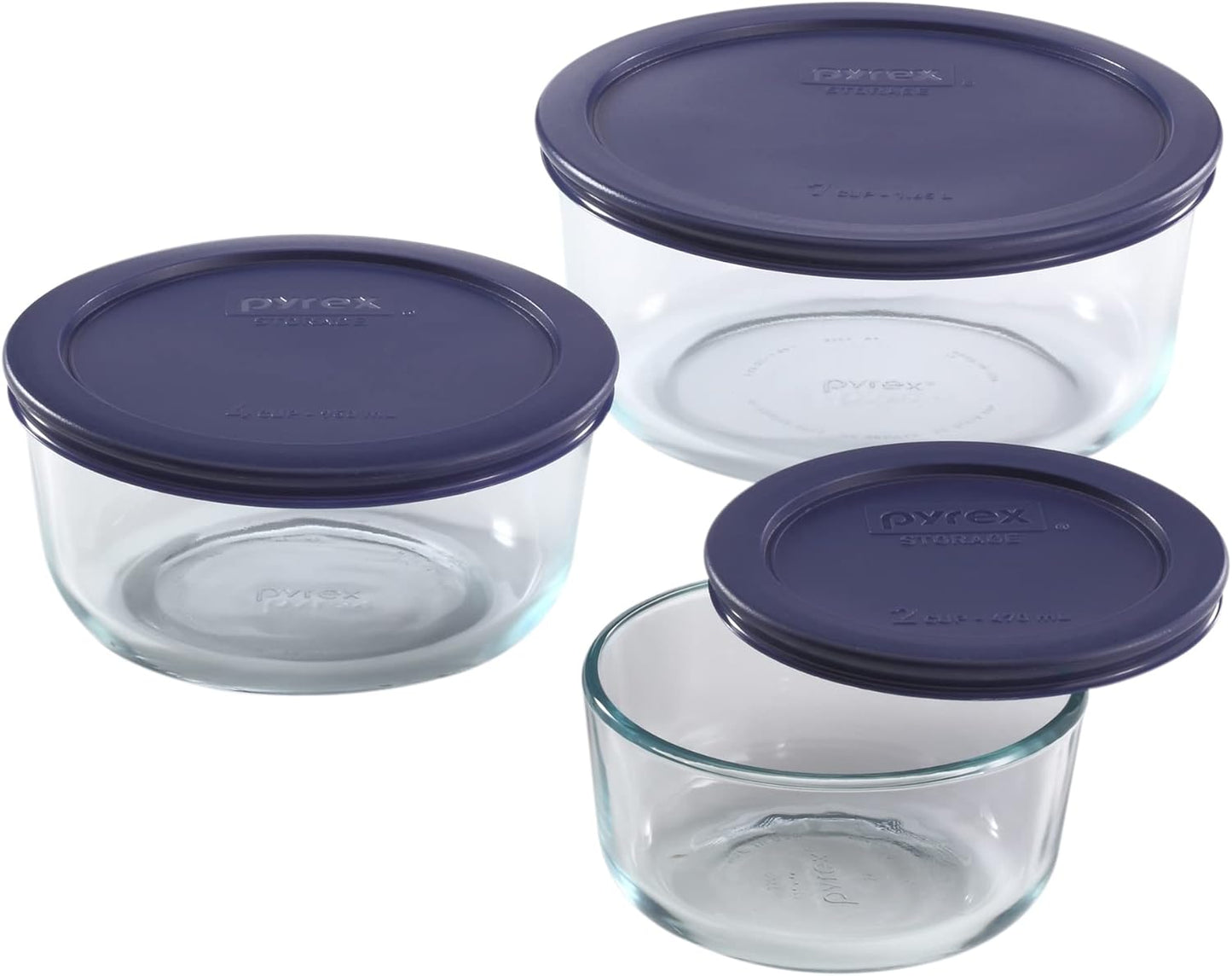 Simply Store (3-Pack) Glass Food Storage Containers Set, (2, 4 & 7 Cup) Meal Prep Containers with Plastic Bpa-Free Lids, Dishwasher & Microwave Safe