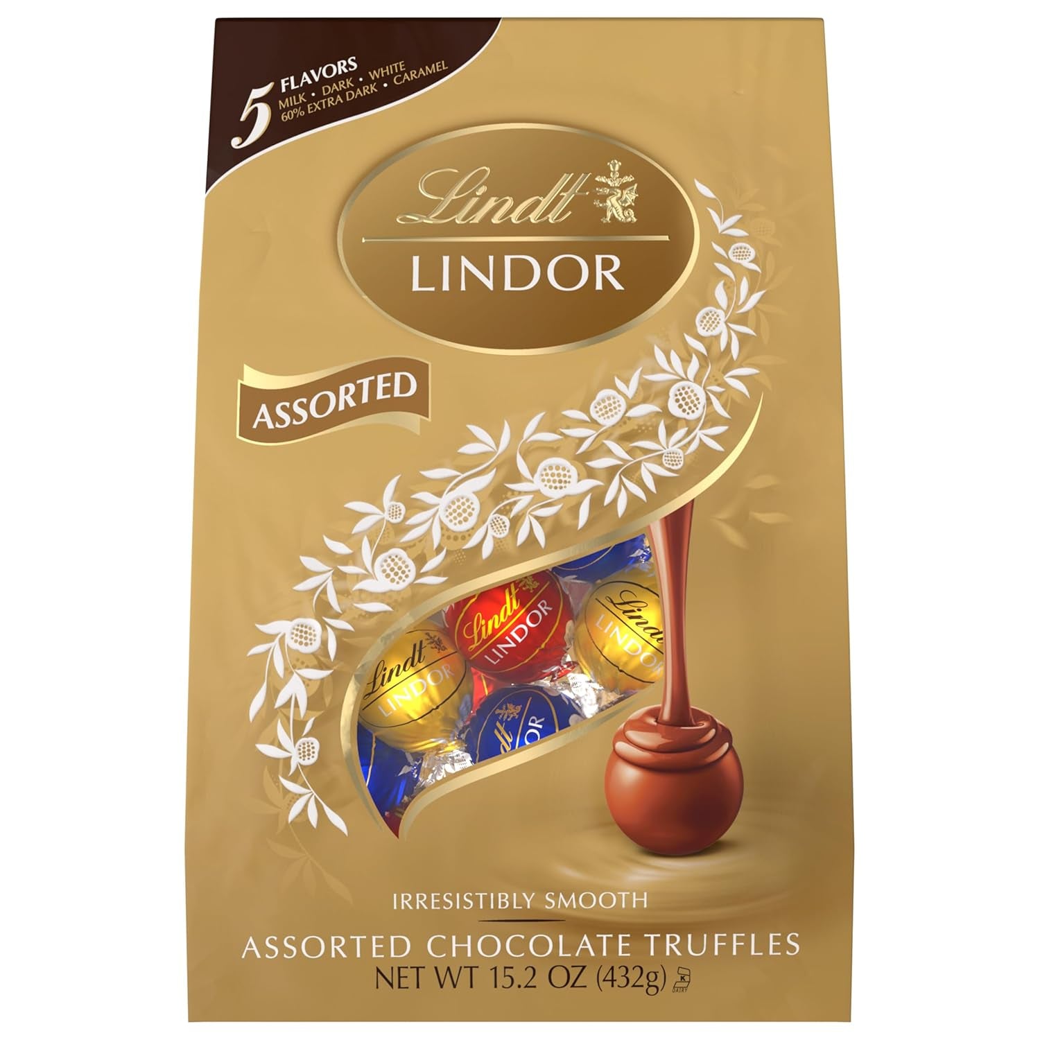 LINDOR Assorted Chocolate Candy Truffles, Chocolate with Smooth, Melting Truffle Center, 15.2 Oz. Bag