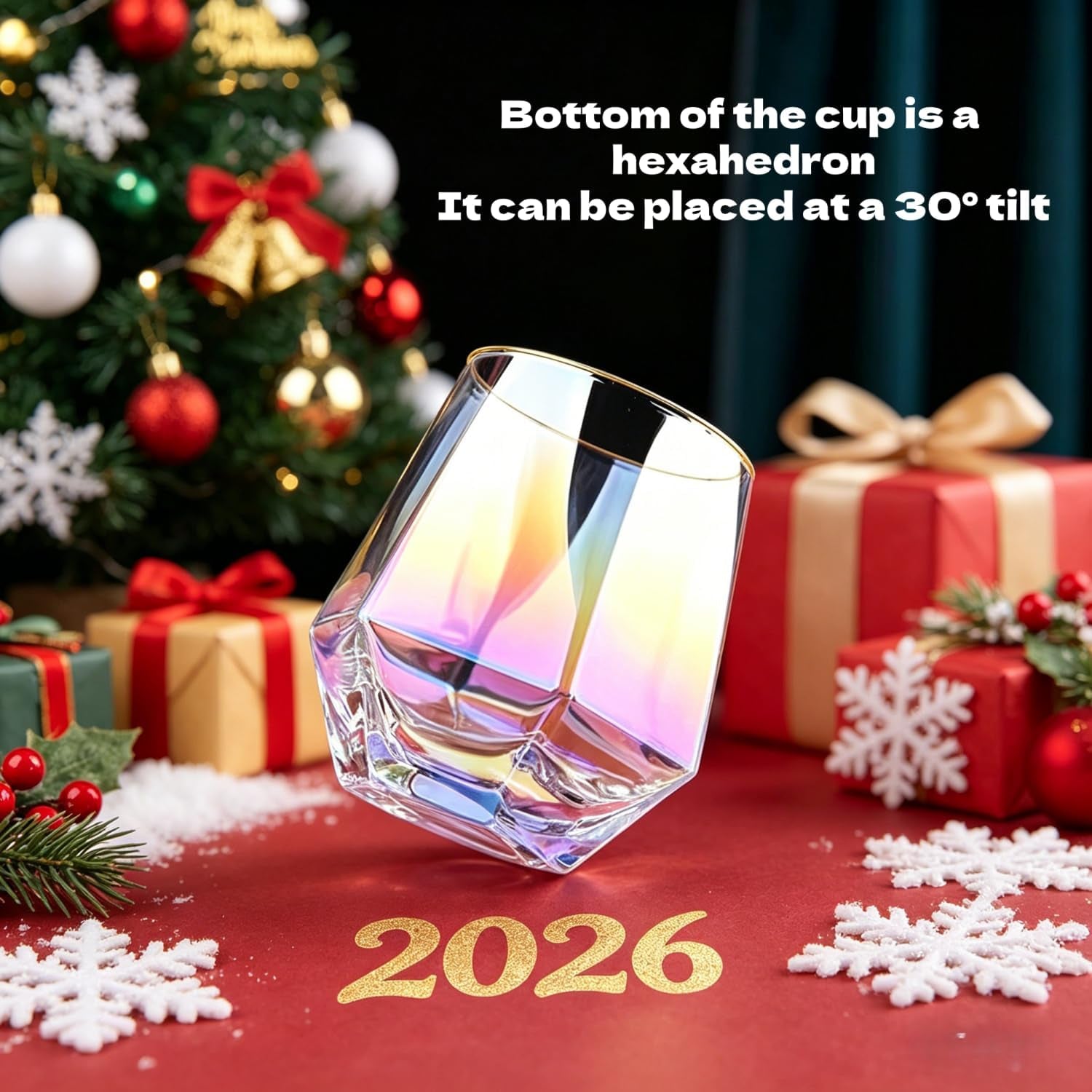 Stemless Wine Glasses Set of 4,10Oz Iridescent Glassware,Modern Rainbow Glass Colored Tumblers for Red Wine,Bourbon,Cocktails,Whiskey,Gifts