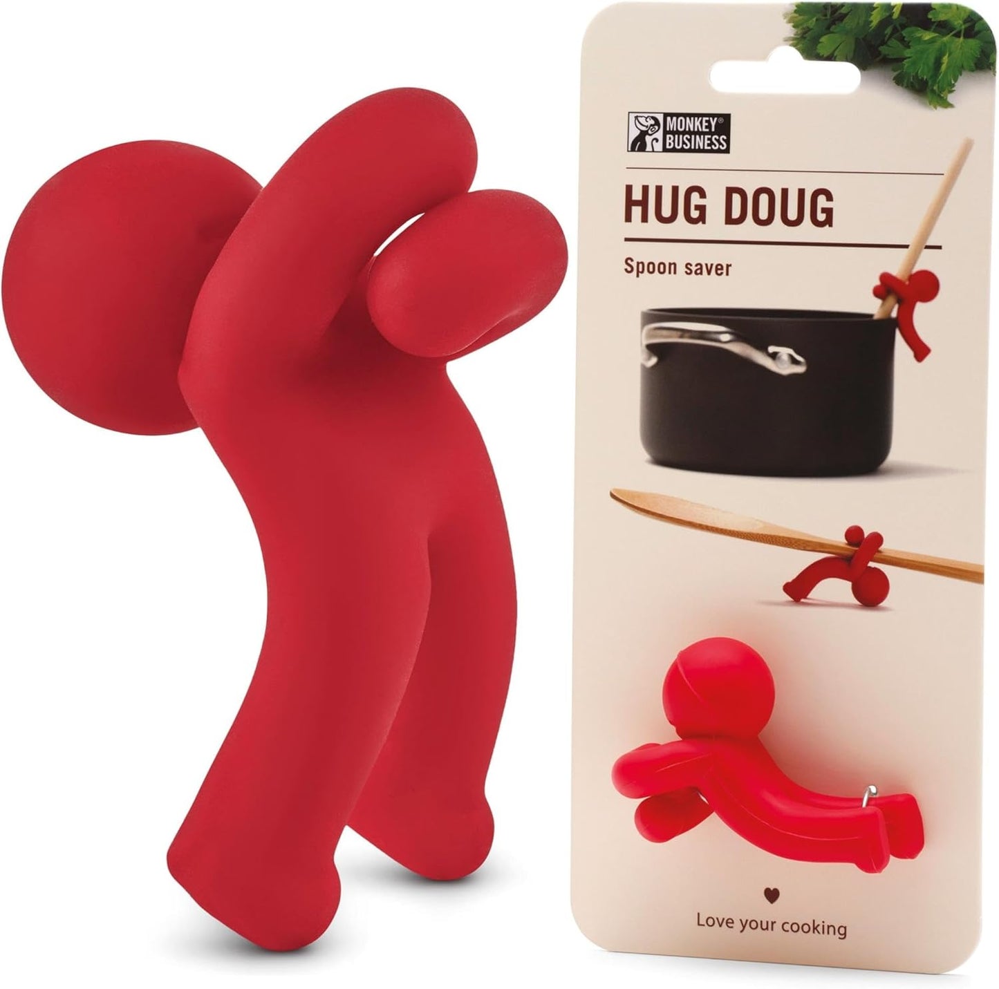 Hug Doug Spoon Saver | Spoon Holder and Lid Lifter Stopping the Spoon from Falling in | Silicone Spoon Rest | Stove Spoon Holder | Cool Kitchen Gadgets & Cute Kitchen Accessories | by