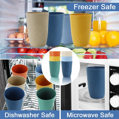 Wheat Straw Cups 16 OZ, Plastic Drinking Glasses, Drinking Cup, Unbreakable Kitchen Cups Sets of 6, Microwave & Dishwasher Safe Water Glasses, Reusable Plastic Cup for Party (Multicolor)