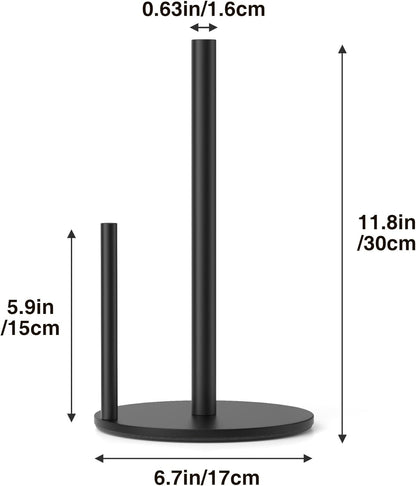 Paper Towel Holder Black, Premium Stainless Steel Kitchen Roll Dispenser, Countertop Roll Organizer with Weighted Base