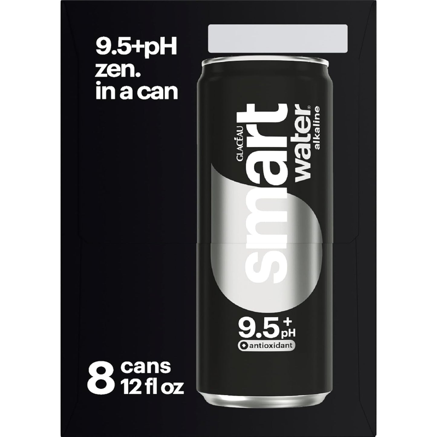 Smartwater Premium Canned Alkaline Water with Antioxidants, 12 Fl. Oz. Sleek Cans, 8-Pack