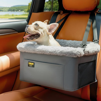 Dog Car Seat Booster for Small Pet under 20Lbs, Portable Travel Puppy Car Seat with Internal Steel Frame, Comfort Cushion & Storage Pockets, Adjustable Straps Fit Most Cars, Grey