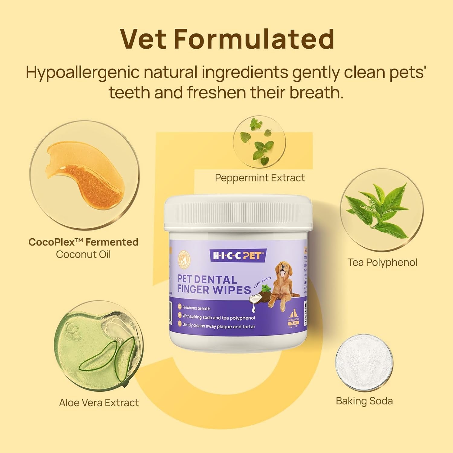 Teeth Cleaning Wipes for Dogs & Cats, Vet-Recommended Remove Bad Breath, Plaque, Tartar Buildup Dog Finger Toothbrush Wipes, Dog Tooth Brushing Kit, Pet Toothpaste & Toothbrush Alternatives