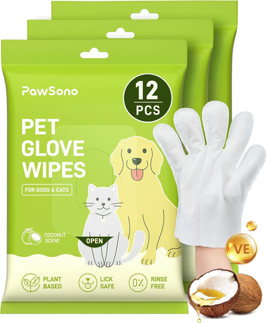 36PCS Hypoallergenic Pet Glove Wipes for Dogs, Cats & Small Animals | No-Rinse Deodorizing Dog Wipes for Paws, Butt, Eyes & Ears | Pet Wipes for Stain & Odor Cleanup between Baths & Travel