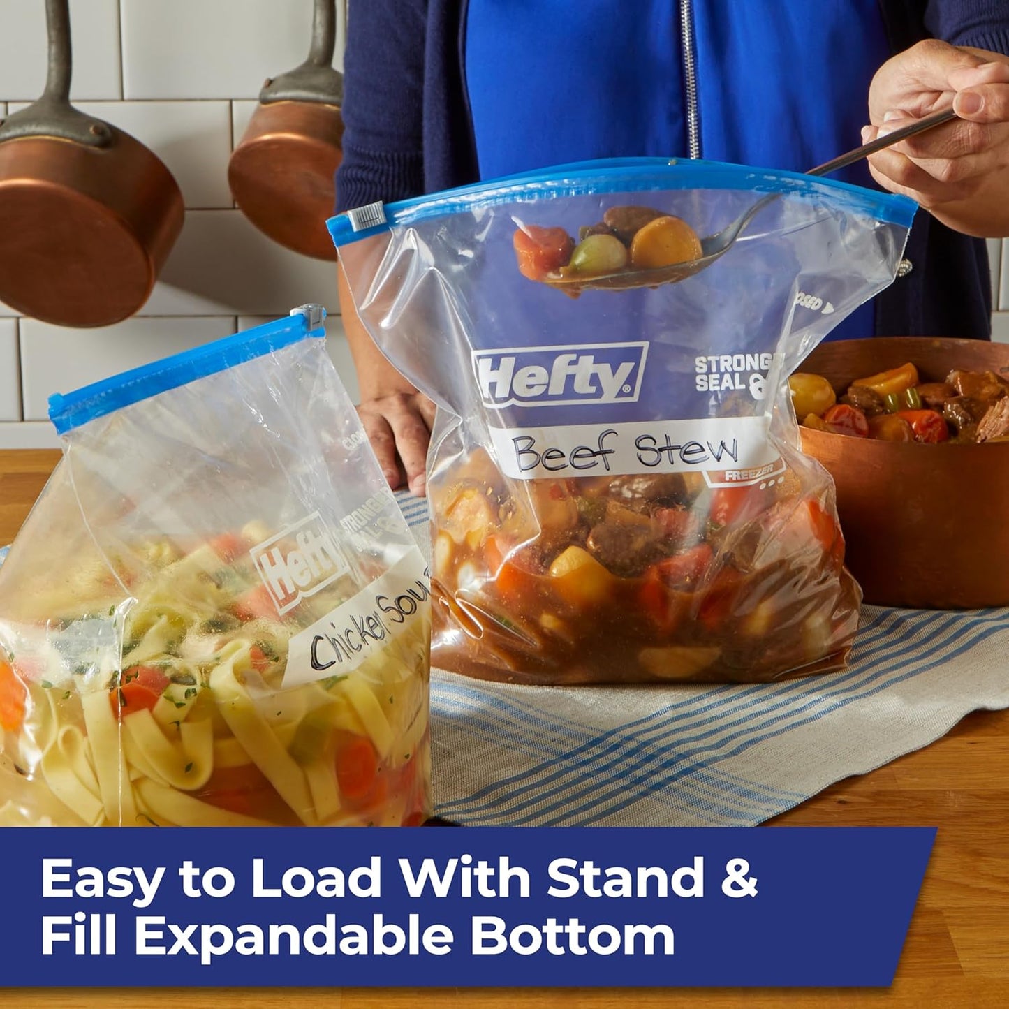 Slider 1 Gallon Freezer Bags, 56 Count, Gallon Slider Bags for Freezer, Holds Raw Meat, Soups, Prepped Fruits and Veggies, and More, Writable Label, Secure Zip and Click Closure