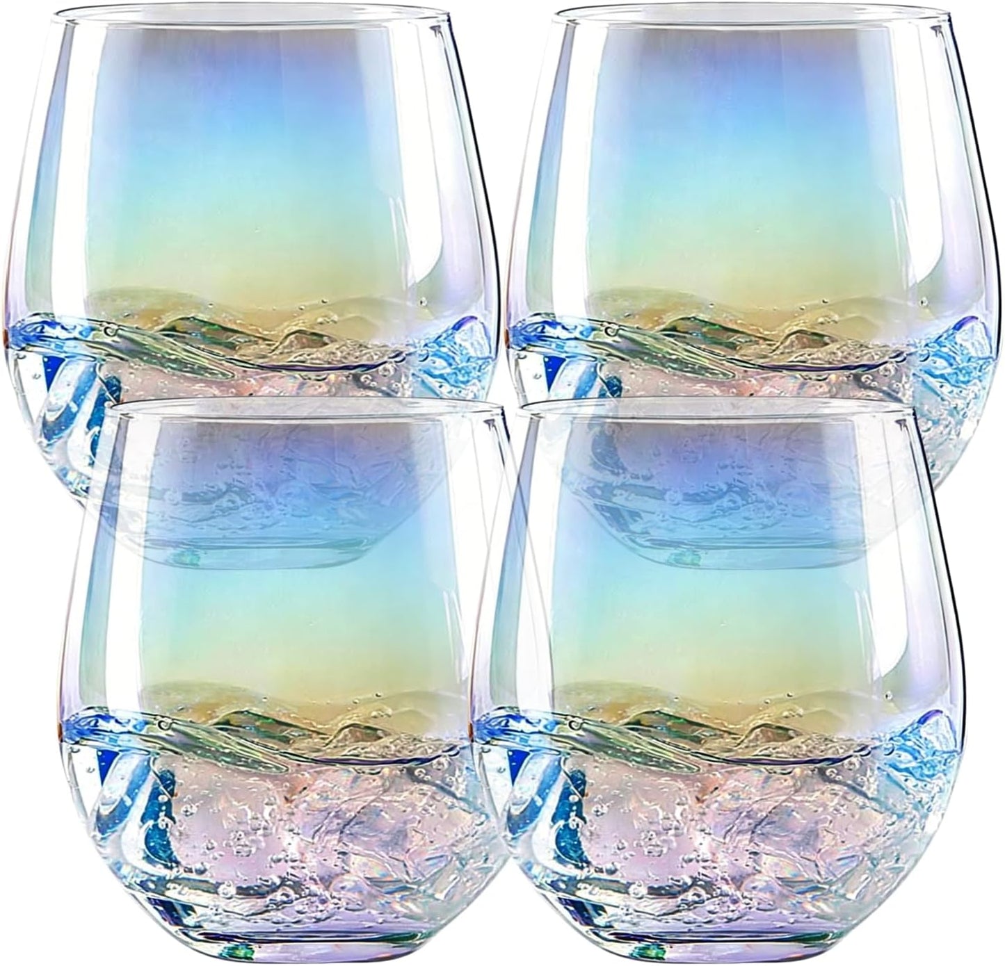 Stemless Red Wine Glasses, 12 Oz.,Iridescent Glassware, Dishwasher-Safe, 4-Piece Set