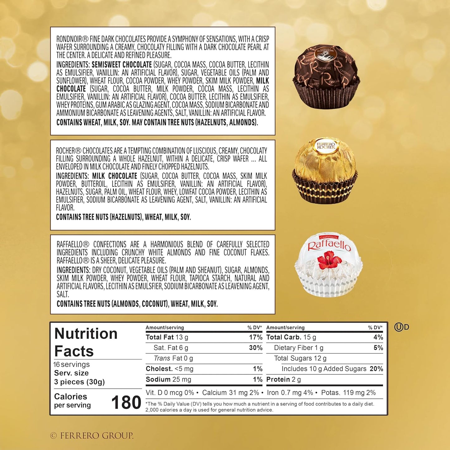 Ferrero Collection, Premium Assorted, Hazelnut, Dark Chocolate and Coconut, 48 Count Premium Treats, 6.1 Oz