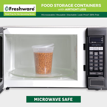 Freshware Food Storage Containers [24 Set] 32 Oz Plastic Deli Containers with Lids, Slime, Soup, Meal Prep Containers, BPA Free, Stackable, Leakproof, Dishwasher and Freezer Safe, Translucent