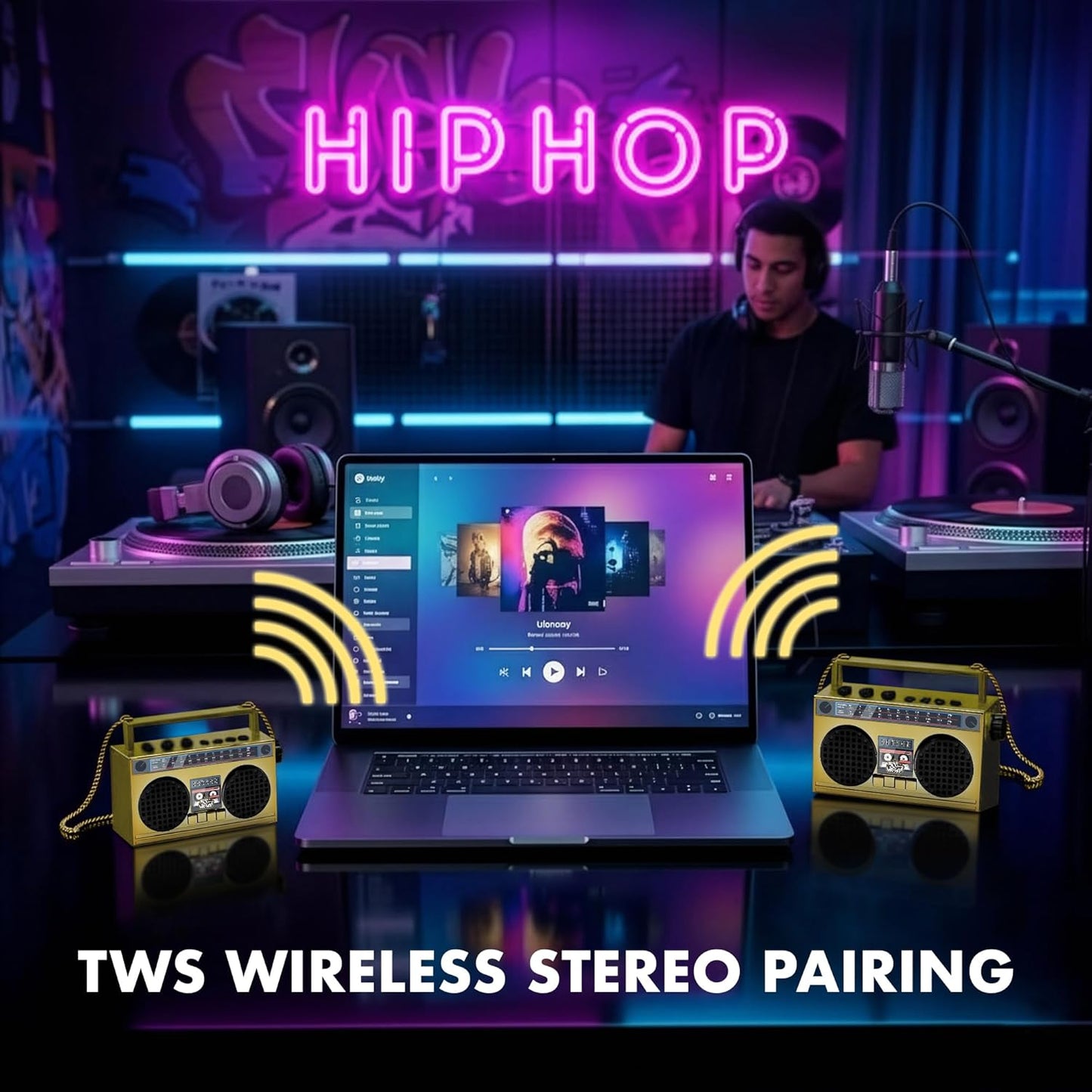 Portable Bluetooth Speakers, Retro Speakers Bluetooth Wireless Wearable Mini Bluetooth Boombox with 27” Neck Chain, FM Radio, On-Board Buttons, Dual 3W Peak Power Bluetooth Speaker for Home & Travel