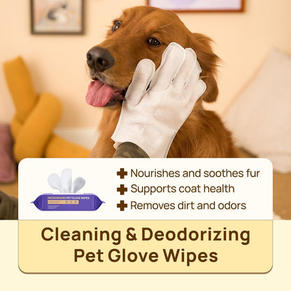 Dog Wipes Cleaning Deodorizing Glove Wipes for Dogs, Cats & Horses, Vet Recommended Hypoallergenic Hydrating & Nourishing Pet Wipes for Eyes, Ears, Butt & Paws, No-Rinse, 20Pcs Coconut Scent