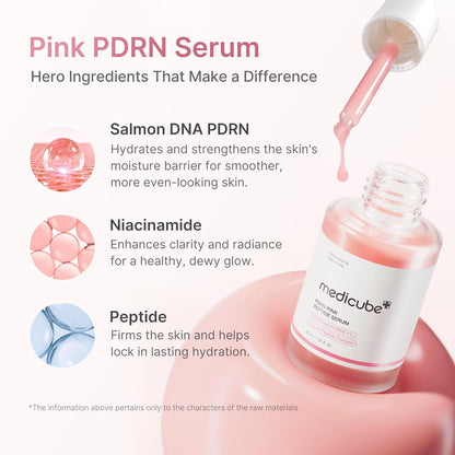 PDRN Pink Peptide Serum with Salmon DNA | Pink Glow Serum with Peptides & Niacinamide for Hydration & Firm-Looking Skin | Uneven Tone Care | Korean Skincare, 1.01 Fl. Oz
