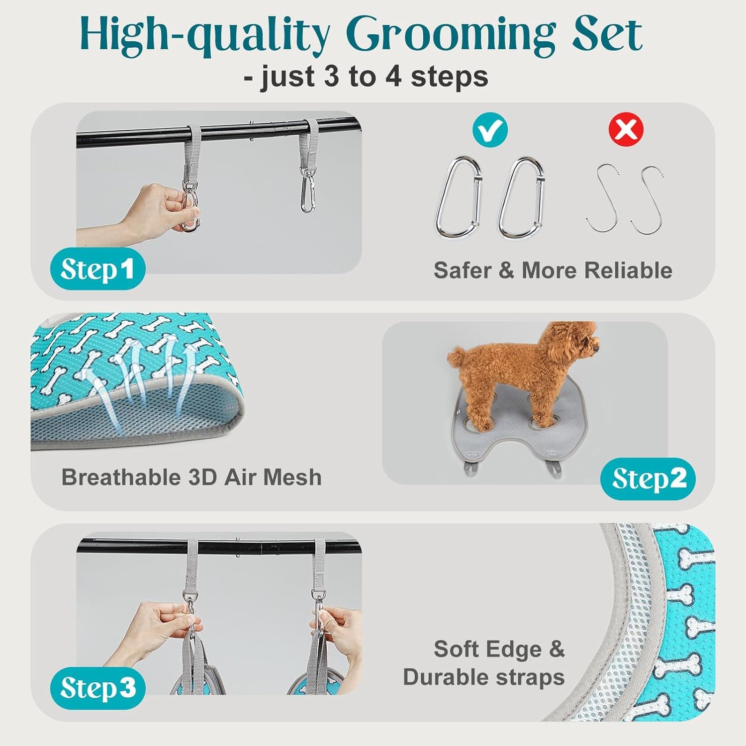 Dog Grooming Hammock Harness for Dogs Cats, Relaxation Pet Nail Clipper Hammock, Restraint Dog & Small Animal Leashes Sling for Groomingk for Nail Trimming (Coral Blue, S)