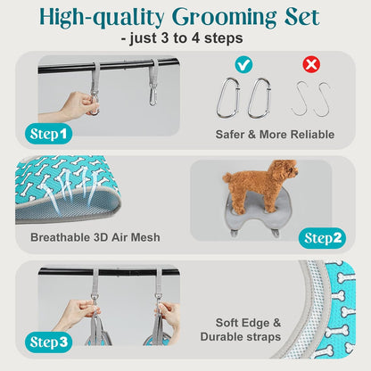 Dog Grooming Hammock Harness for Dogs Cats, Relaxation Pet Nail Clipper Hammock, Restraint Dog & Small Animal Leashes Sling for Groomingk for Nail Trimming (Coral Blue, S)
