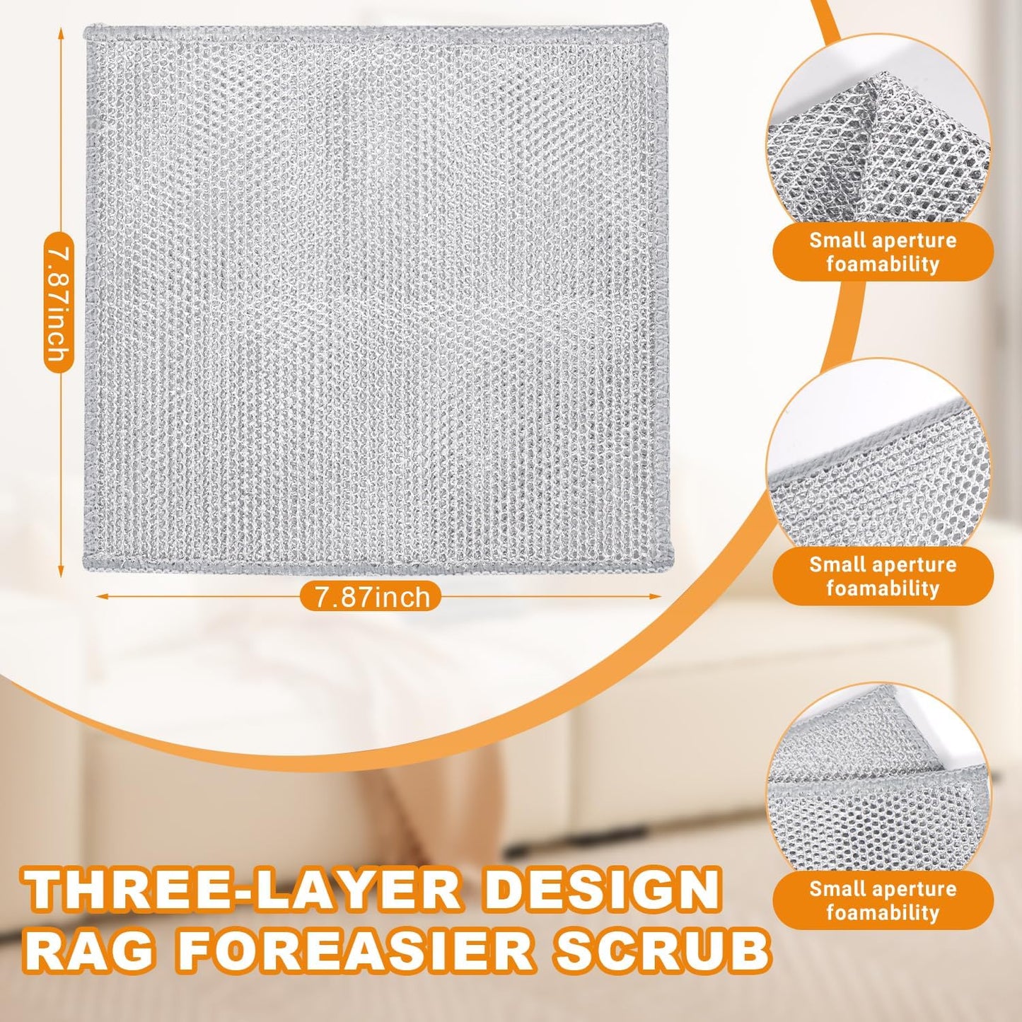 20 Pcs New Upgrade 3-Layer Metal Dish Cloth, No Scratches Wire Cleaning Cloth , Reusable Multipurpose Wire Dishwashing Rag for Kitchen Cleaning Cloths,Sinks,Dishes,Stove Top, Dimensions, 7.87“ X 7.87”