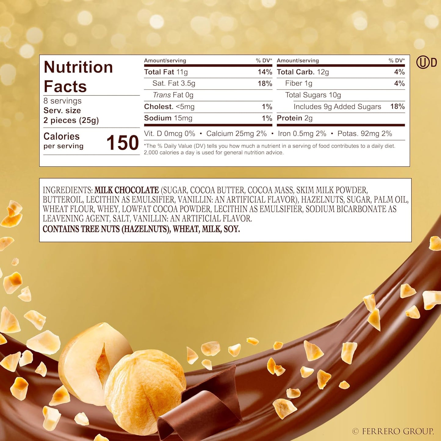 Gourmet Hazelnut Milk Chocolate Gift Box, 16 Individually Wrapped Chocolates, 7 Oz