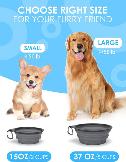 Collapsible Dog Bowls with Bottle Carrier, 2 Pack Travel Dog Water Bowl Upgraded Carabiner, One-Piece Molded Rim No Fall off or Crack, Foldable Silicone Portable for Pets Walking Hiking 15Oz