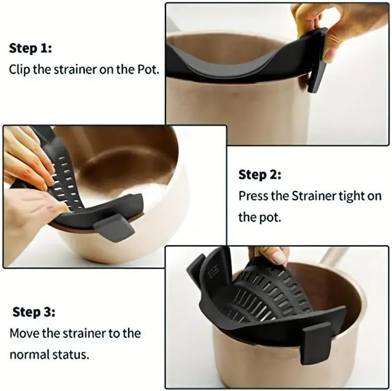 1Pc Silicone Strainer, Adjustable Clip on Pantry Drainer for Pans & Bowls, Heat Resistant Fruit Washing Filter for Noodles, Pasta & Veggies