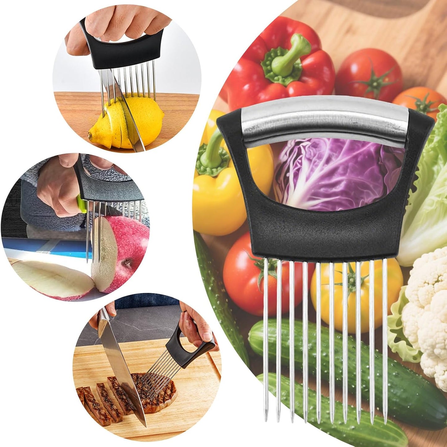 2PCS Onion Holder for Slicing, Onion Slicer Holder, Onion Cutter Vegetable Chopper for Slicing of Tomatoes, Avocados, Eggs and Other Vegetables, Multi-Functional Kitchen Gadgets