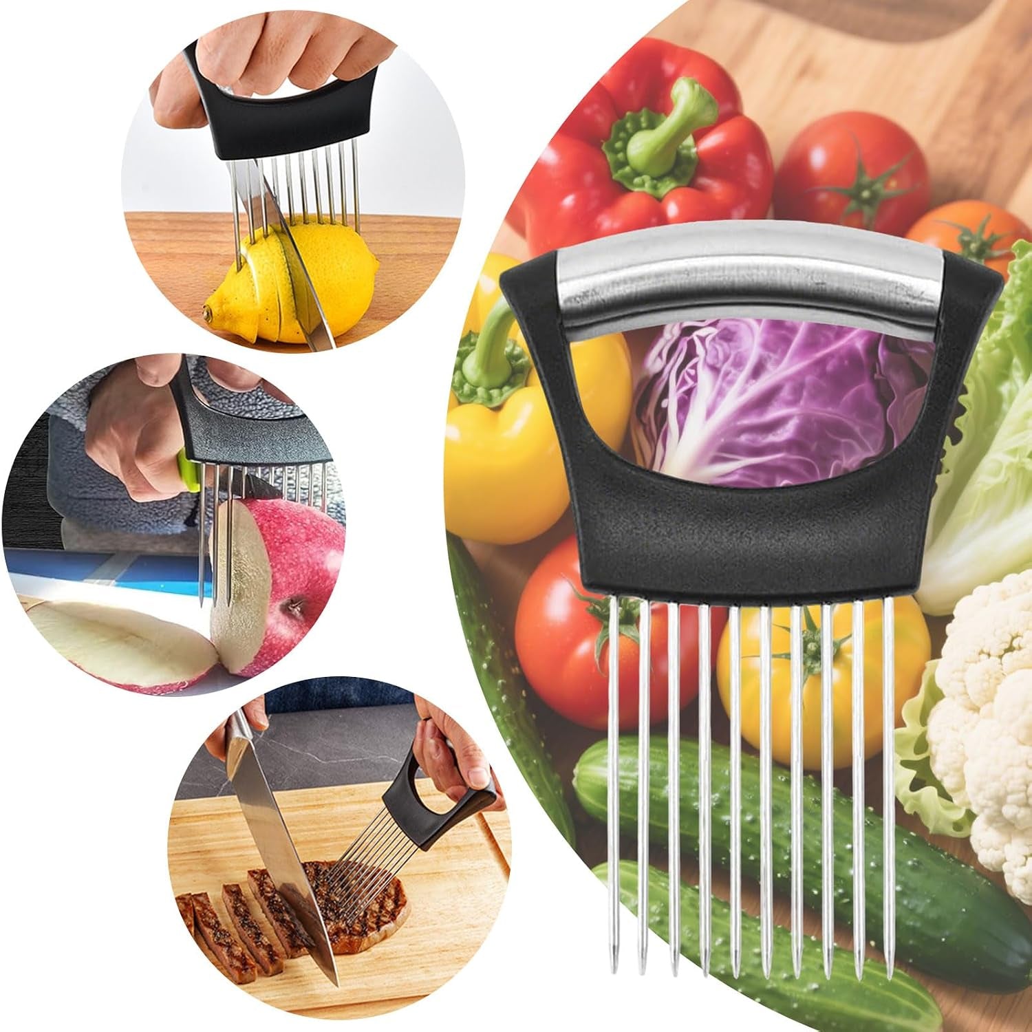 2PCS Onion Holder for Slicing, Onion Slicer Holder, Onion Cutter Vegetable Chopper for Slicing of Tomatoes, Avocados, Eggs and Other Vegetables, Multi-Functional Kitchen Gadgets