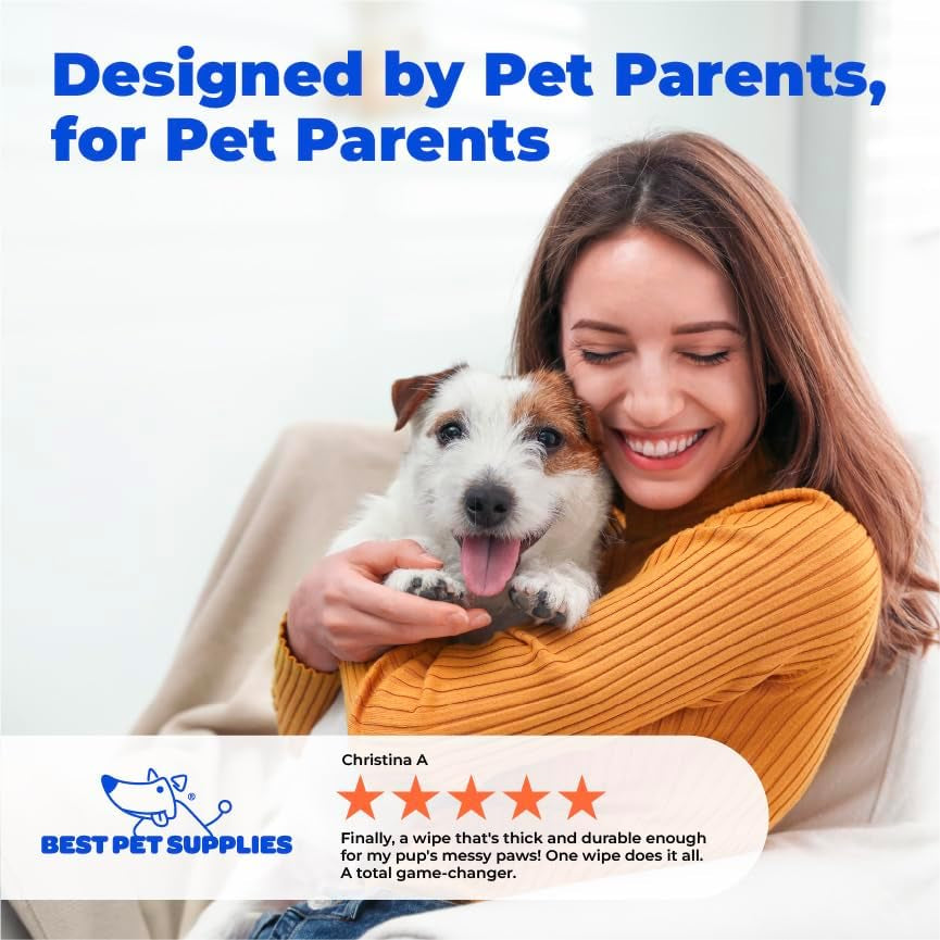8" X 9" Large Dog Wipes - Cleaning and Deodorizing for Paws and Coat - Gentle Formula with Coconut Vitamin E for Puppies and Cats - 100 Count