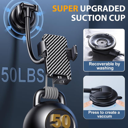 Phone Holders for Your Car [Long Flexible Neck] Car Phone Mount [Anti-Shake Stabilizer] Cell Phone Holder Car for Dashboard Windshield Automotive Accessories Fit for Iphone Android Smartphone