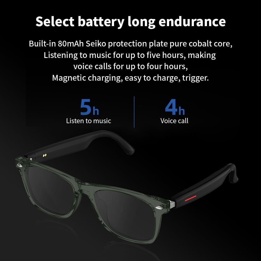 Smart Glasses Bluetooth Audio Glasses for Men Women with Dual Stereo Speakers, Open Ear Music &HD Calling, Touch &Voice Assistant, UV Protection—Green