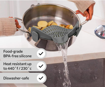 1Pc Silicone Strainer, Adjustable Clip on Pantry Drainer for Pans & Bowls, Heat Resistant Fruit Washing Filter for Noodles, Pasta & Veggies