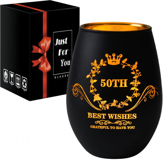 Vintage Engraved Stemless Wine Glasses, 17 Ounces, 50Th Birthday Gifts for Women and Men, Gifts Idea for Mom, Dad, Friends, Coworker, 50Th Birthday Decorations