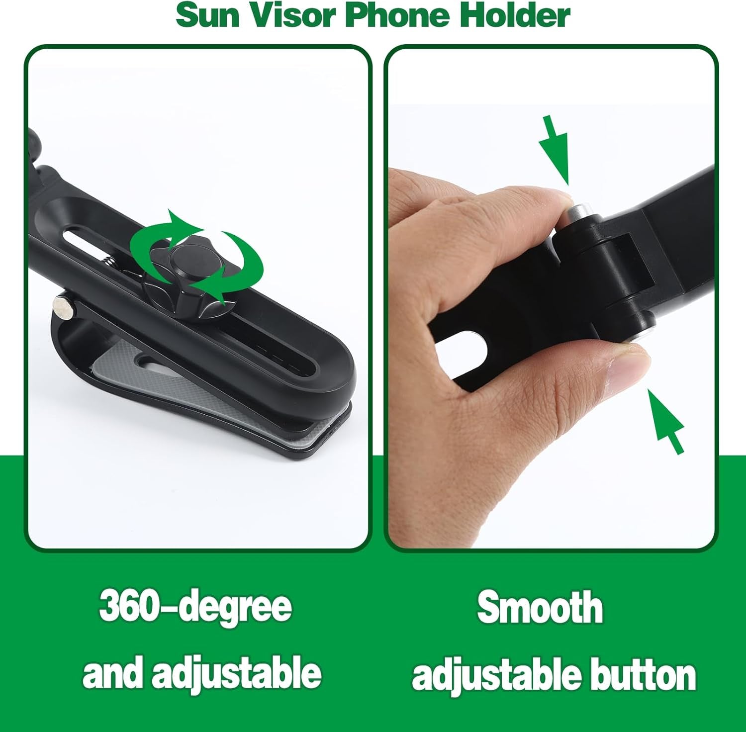 Sun Visor Phone Holder, 360° Rotatable and Extendable Car Phone Holder, 1080 Multifunction Rear View Mirror Mobile Mount Hands-Free，Compatible with Most Smartphones (Grey)