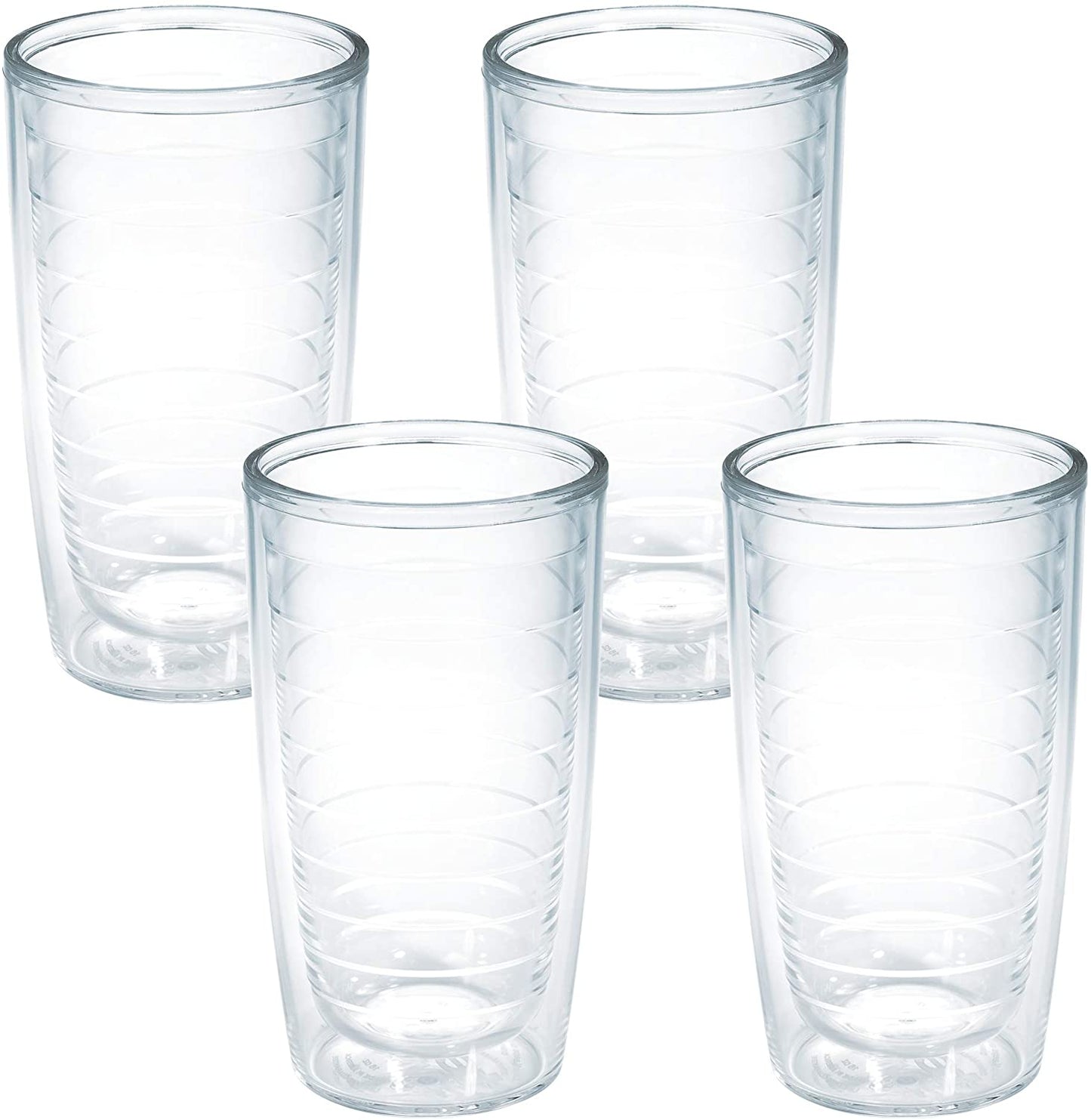 Clear & Colorful Tabletop Made in USA Double Walled Insulated Tumbler Travel Cup Keeps Drinks Cold & Hot, 16Oz - 4Pk, Clear