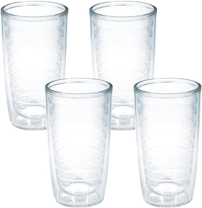 Clear & Colorful Tabletop Made in USA Double Walled Insulated Tumbler Travel Cup Keeps Drinks Cold & Hot, 16Oz - 4Pk, Clear