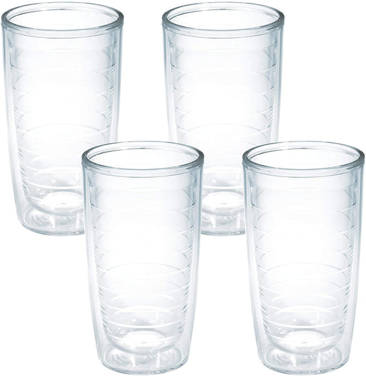 Clear & Colorful Tabletop Made in USA Double Walled Insulated Tumbler Travel Cup Keeps Drinks Cold & Hot, 16Oz - 4Pk, Clear
