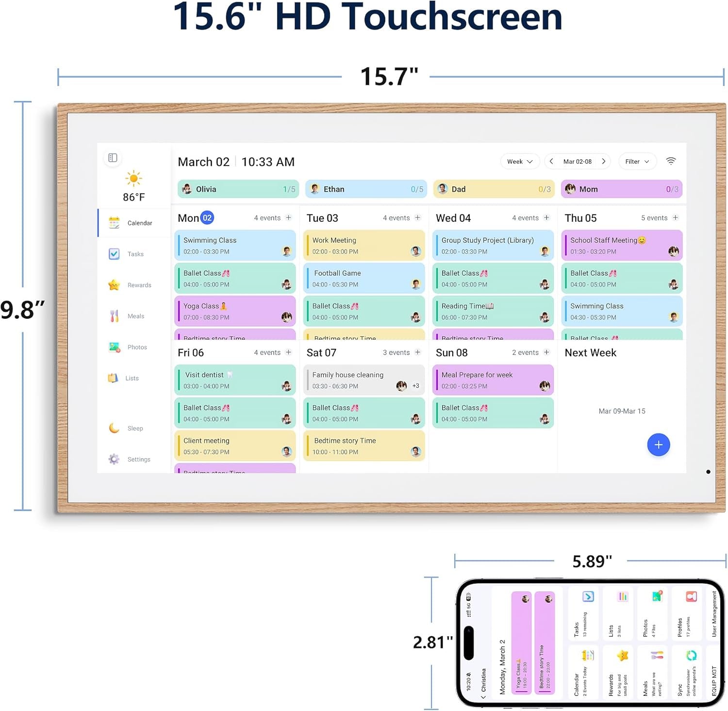 Digital Calendar, 15.6 Inch Wall Planner Electronic Calendar & Chore Chart, Smart Touchscreen Interactive Display for Family Schedules, Great for Organizing Your Routines, Wall & Desk Mountable
