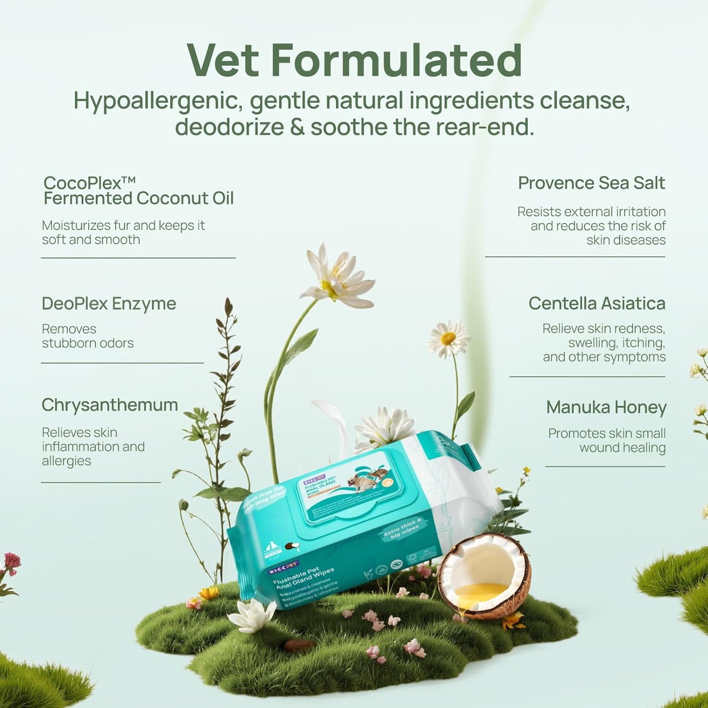 Wipes for Dogs & Cats, Vet Recommended Cleaning Deodorizing & Soothing Allergy Infections Anal Gland Wipes, Hydrating & Nourish Fur Dog Grooming Wipes for Paw, Butt, Body-Hypoallergenic