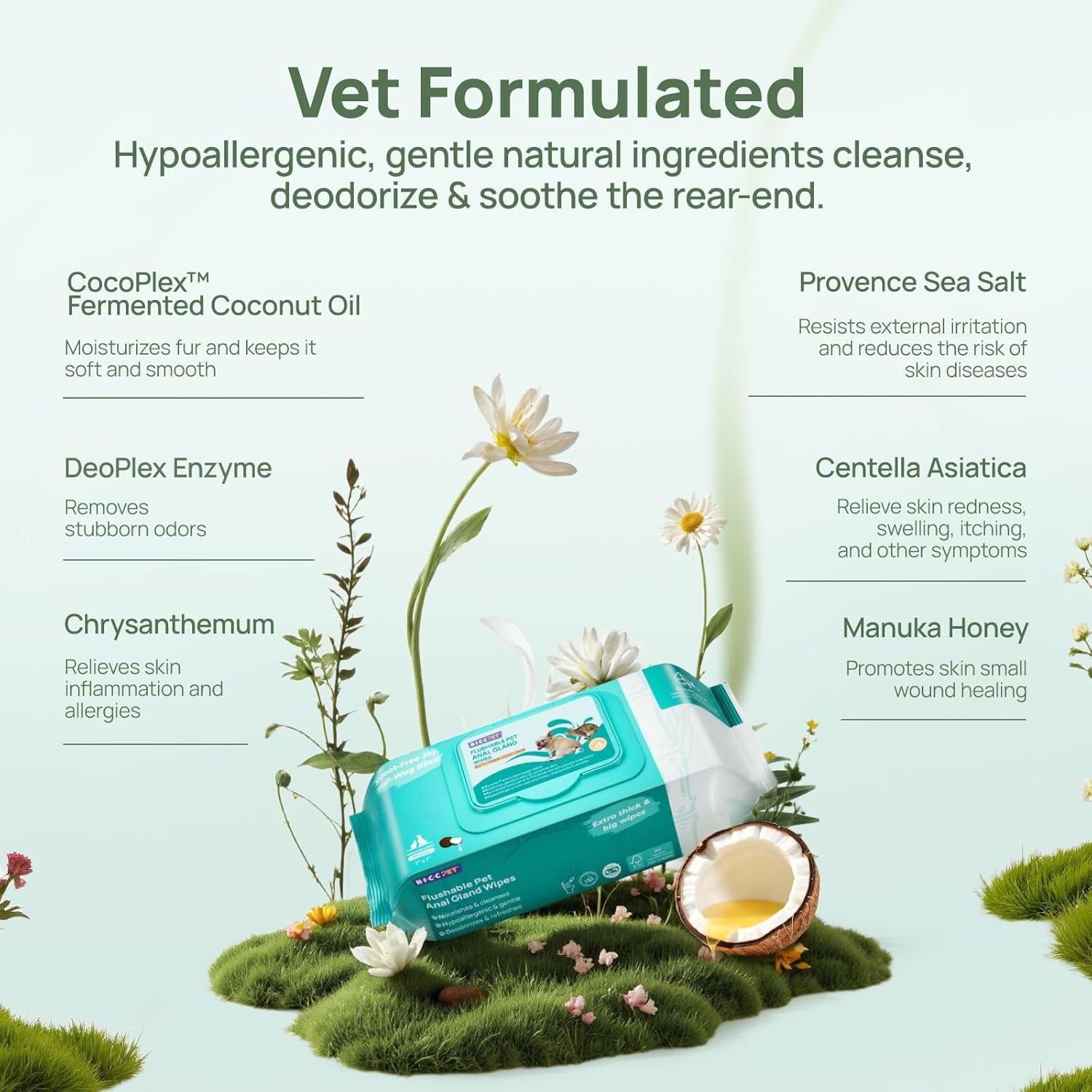 Wipes for Dogs & Cats, Vet Recommended Cleaning Deodorizing & Soothing Allergy Infections Anal Gland Wipes, Hydrating & Nourish Fur Dog Grooming Wipes for Paw, Butt, Body-Hypoallergenic