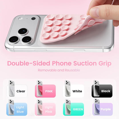 Upgraded Double Sided Silicone Suction Cup Phone Case Mount, Sticky Phone Grip Holder for Hands-Free Selfes & Videos, Reusable Silicone Phone Suction Grip for Iphone & Android, Light Pink
