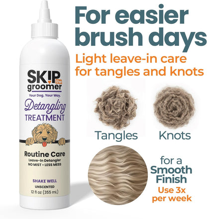 Detangling Treatment for Dogs, Leave-In Conditioner Detangler for Matted Hair, Knots & Tangles | Goldendoodles, Poodles, Doodles & Long-Haired Breeds | No Mist, Squeeze Bottle, 12 Oz
