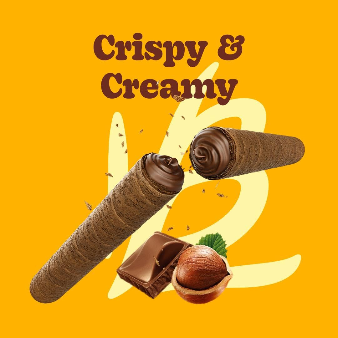 Bauducco Wafer Rolls, Crispy Chocolate Wafer Rolls Filled with Creamy Hazelnut, 14.1 Oz (Pack of 1)