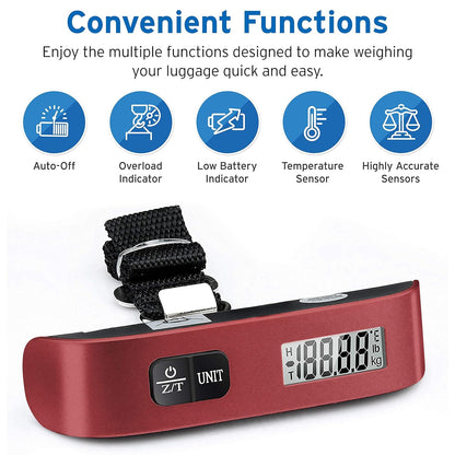 Luggage Scale, Digital Weight Scales for Travel Accessories Essentials Suitcases , Portable Handheld Scale with Temperature Sensor, Rubber Paint, 110 Pounds, Battery Included