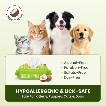 Hypoallergenic Pet Wipes for Dogs, Cats & Small Animals – Quick Clean & Deodorize Paws, Butt, Eyes, Face & Fur | Daily Grooming Wipes | Extra Large & Thick | Coconut Scented, 400 Count