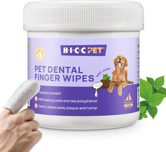 Teeth Cleaning Wipes for Dogs & Cats, Vet-Recommended Remove Bad Breath, Plaque, Tartar Buildup Dog Finger Toothbrush Wipes, Dog Tooth Brushing Kit, Pet Toothpaste & Toothbrush Alternatives